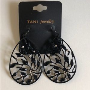 Long black earrings with stones accent